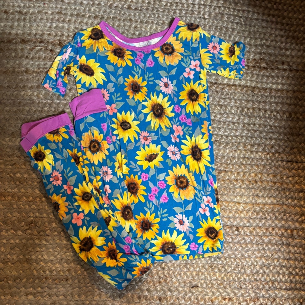 Little Sleepies Blue and Yellow Sunflower Kids Pajamas